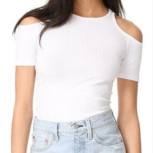 Frame White Ribbed Cold Shoulder Top Size L